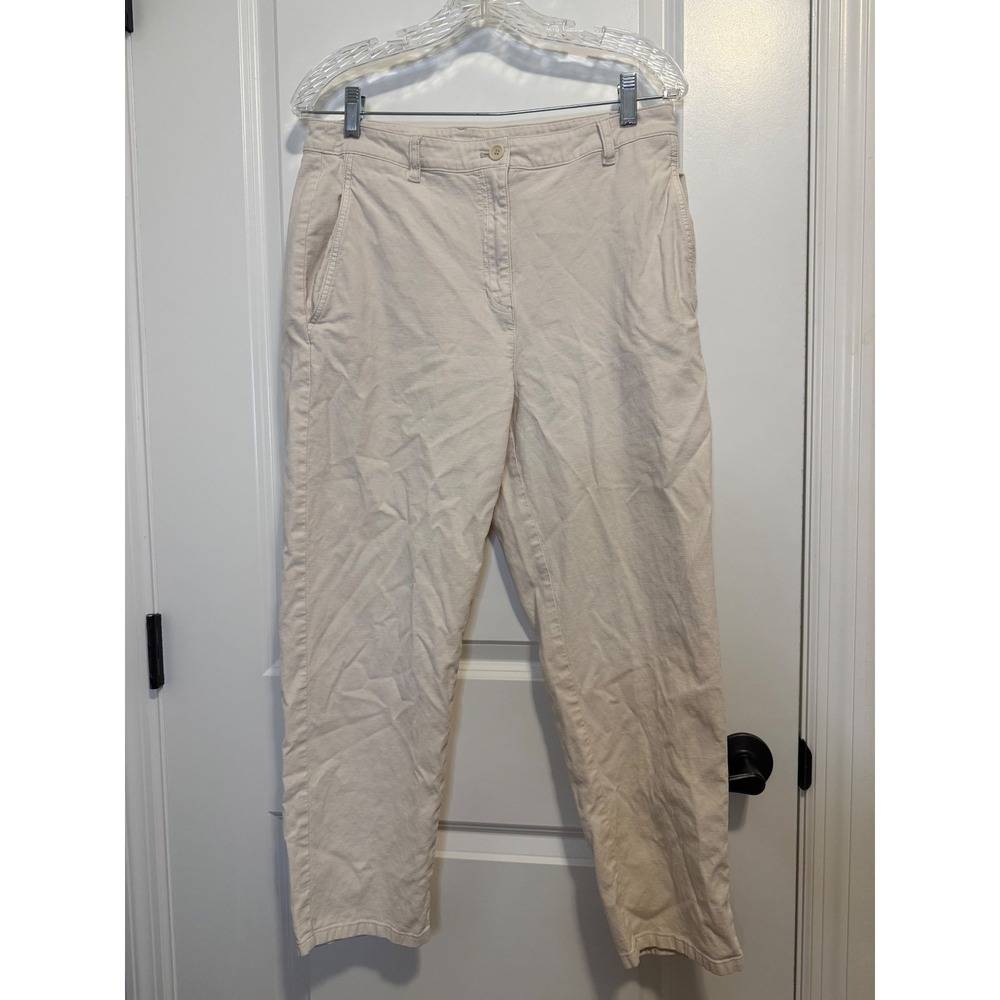 Eileen Fisher Pant Women 10 Cream Excellent Cotton Hemp Straight Leg Minimalist - Picture 1 of 9